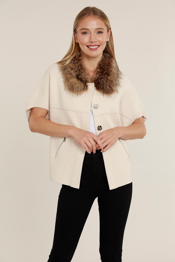 Faux Fur Cardigan - Chestnut