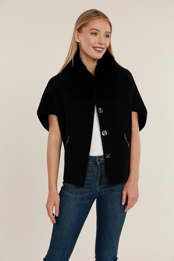 Faux Fur Cardigan - Black