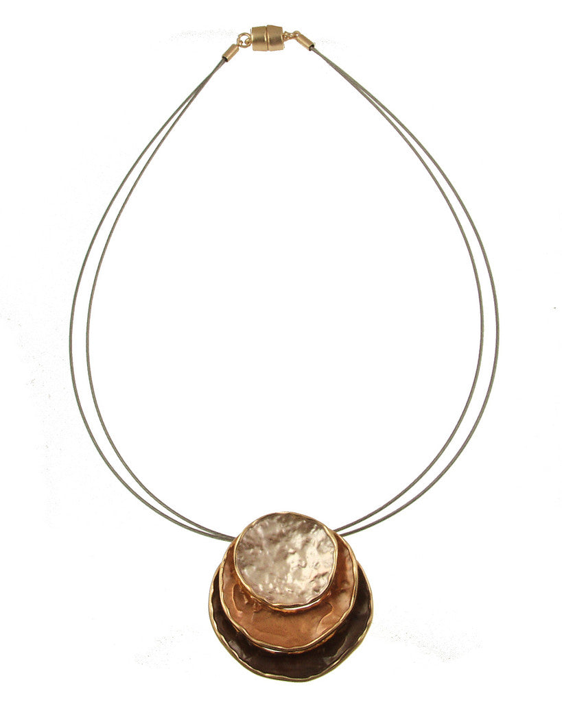 3 Circle Stack Pendant Necklace - Coffee Gold