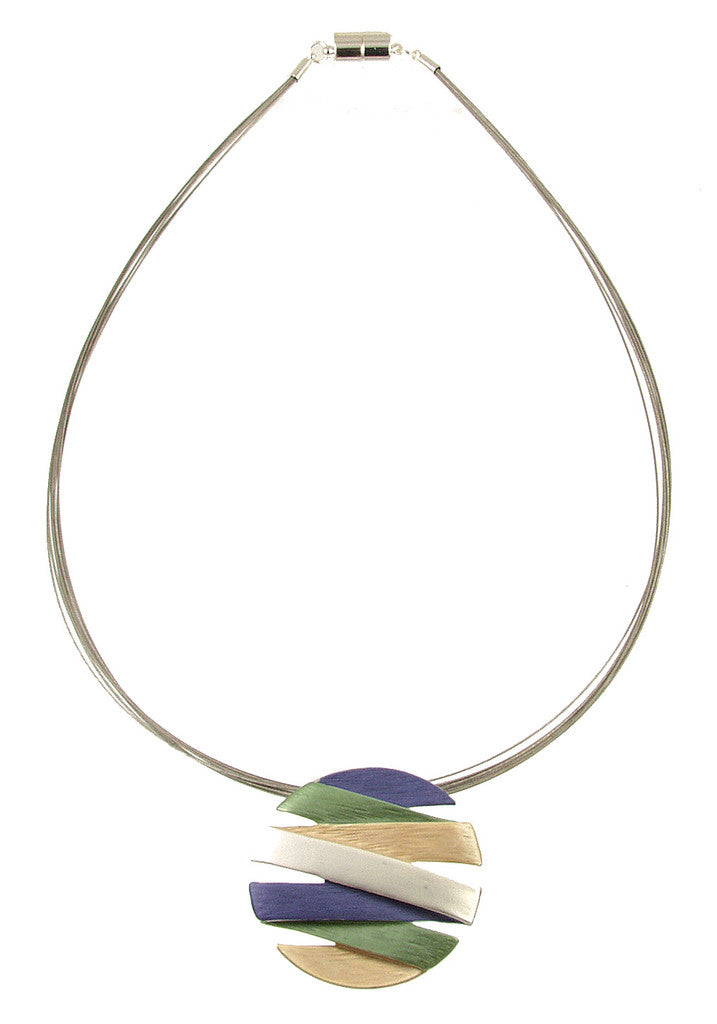 Crisscross Metal Pendant Necklace - Silver Purple Green