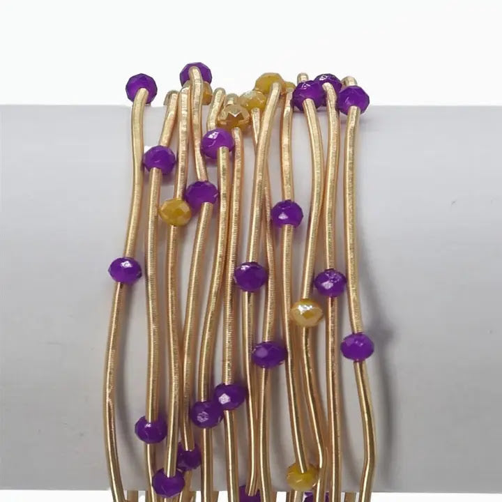 Gold Wire Bracelet Set - Purple Yellow