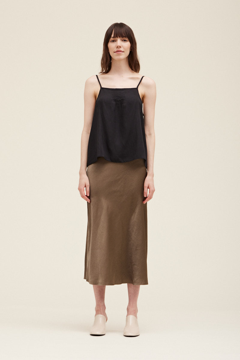 Satin Slip Skirt - Tapenade