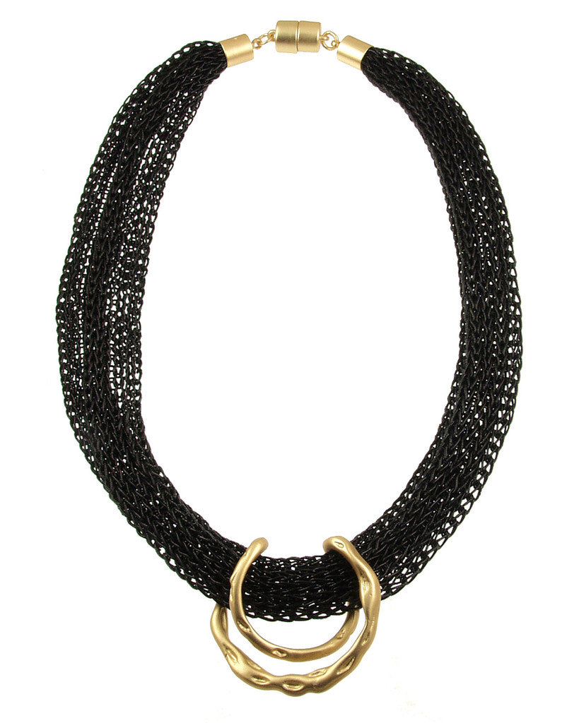 Horseshoe Pendant Necklace - Gold Black