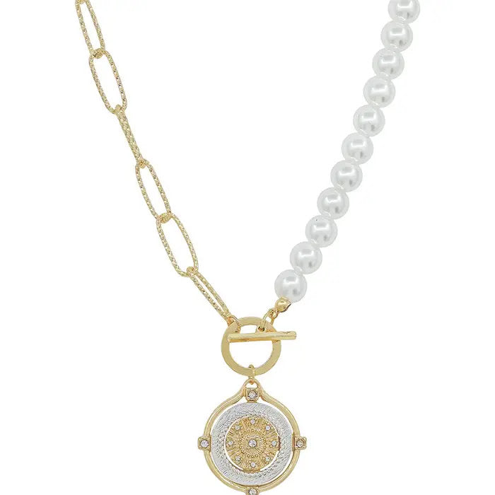Pearl & Chain Necklace - Gold