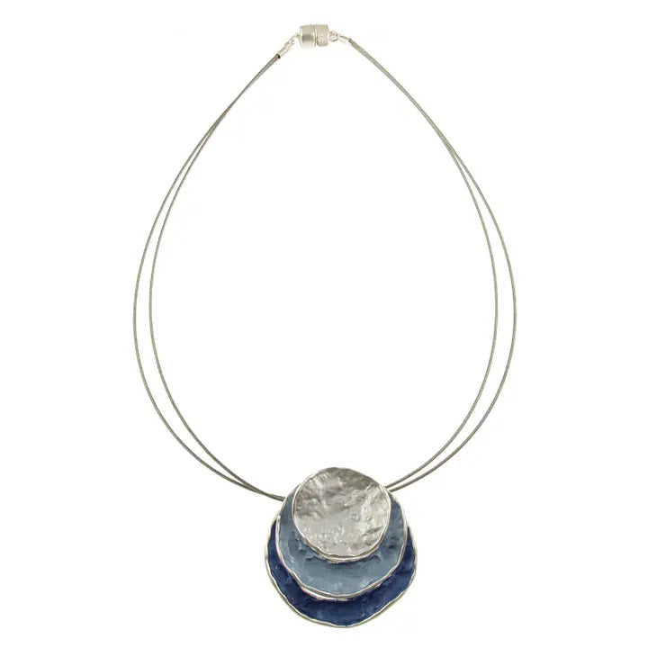 3 Circle Stack Pendant Necklace - Blue