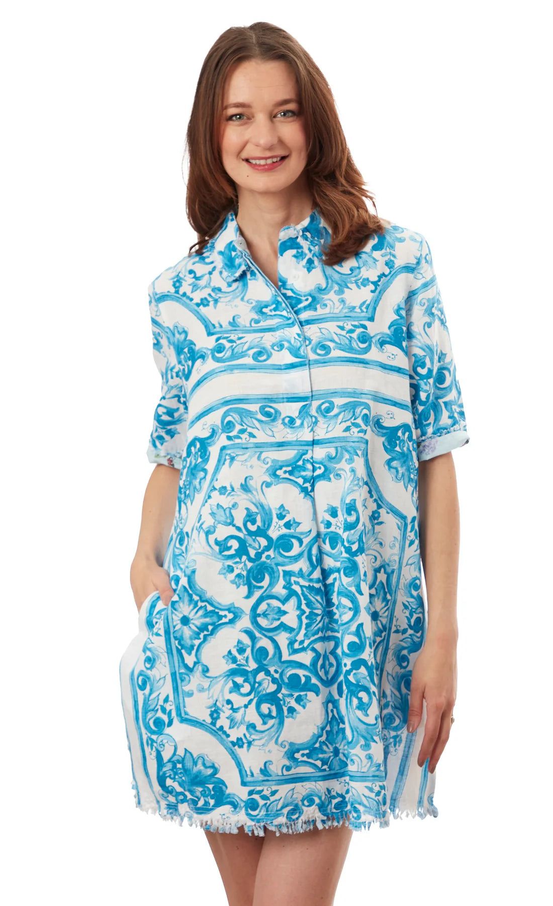 Tile Print Dress - Turquoise White