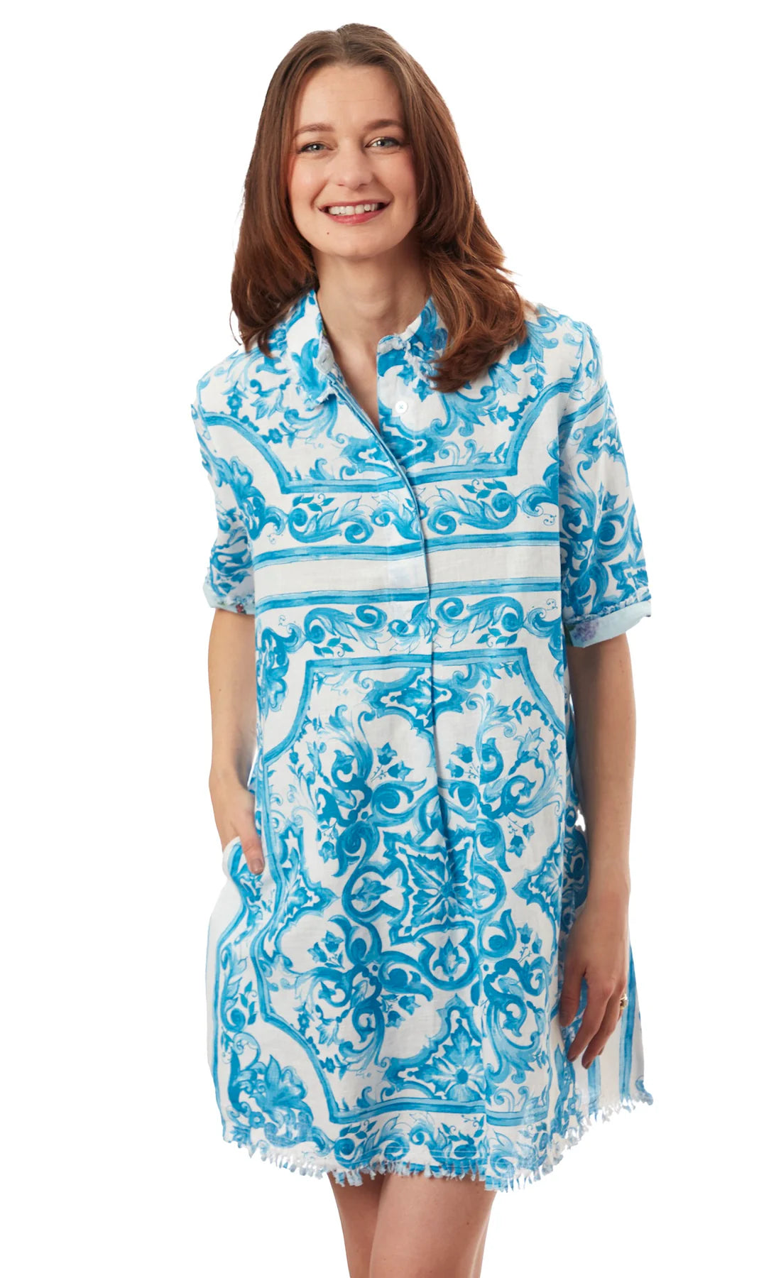 Tile Print Dress - Turquoise White