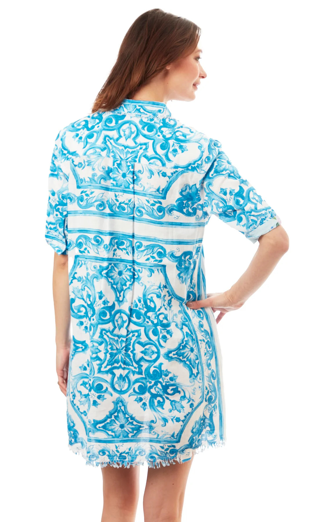 Tile Print Dress - Turquoise White