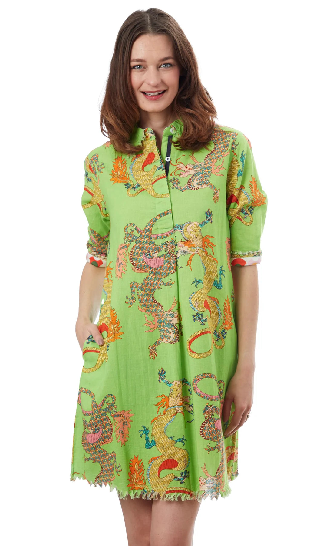 Kimono Dragon Dress - Lime Green