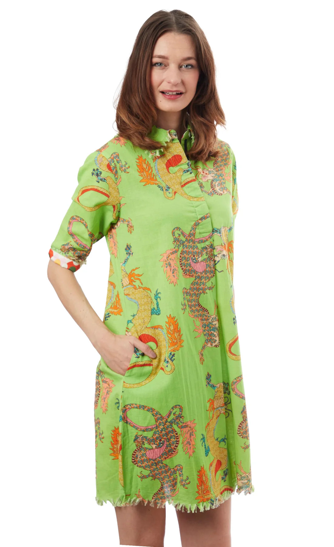 Kimono Dragon Dress - Lime Green