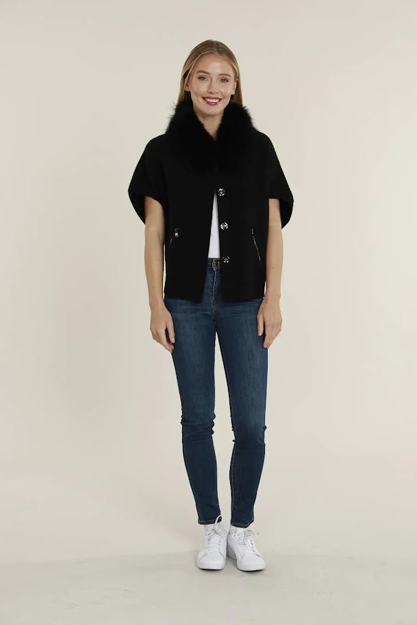 Faux Fur Cardigan - Black