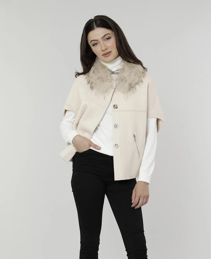 Faux Fur Cardigan - Creme