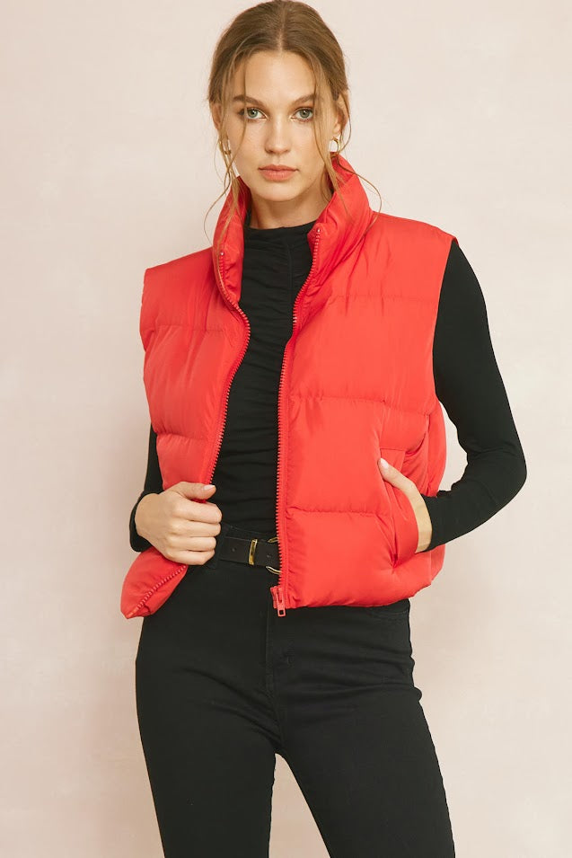Sweet And Cozy Puffer Vest - Red