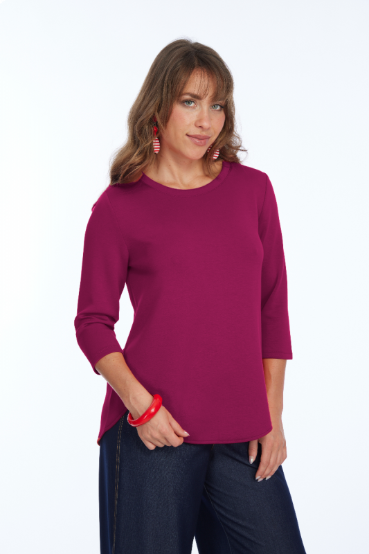 Zofi Crew Neck Hi-Lo Top - Berry