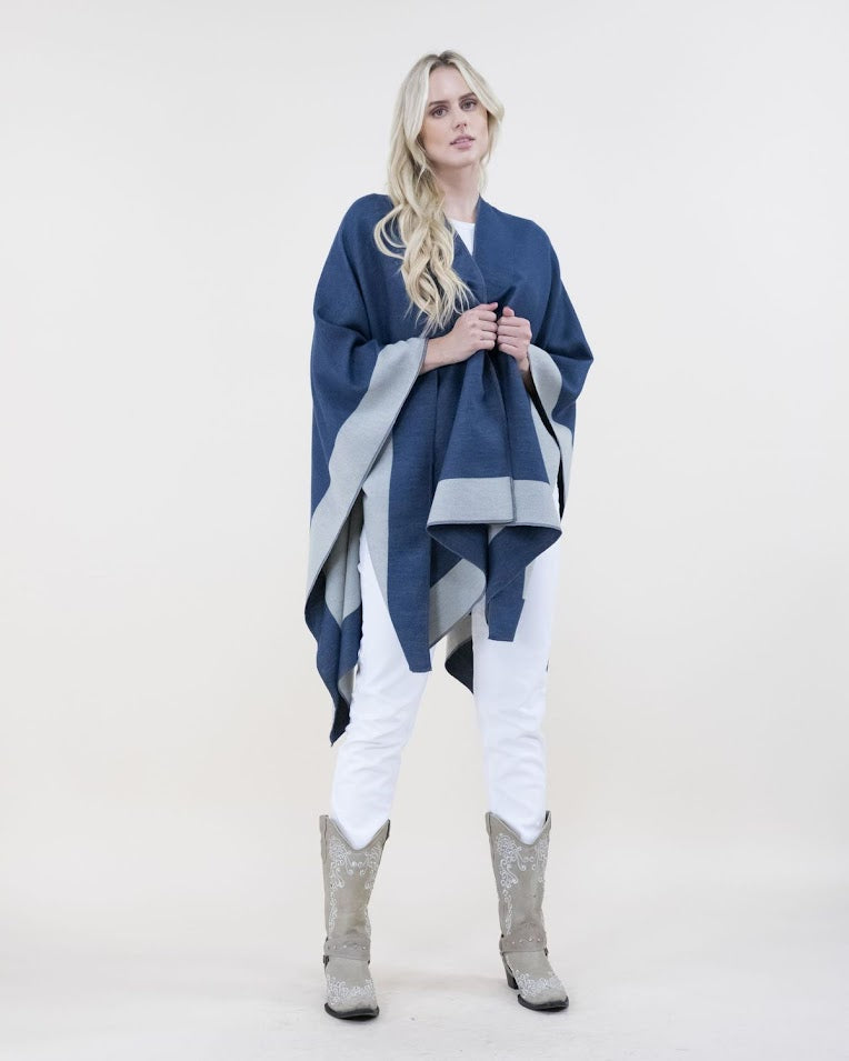 Ruana 2 Tone Reversible Wrap - Denim