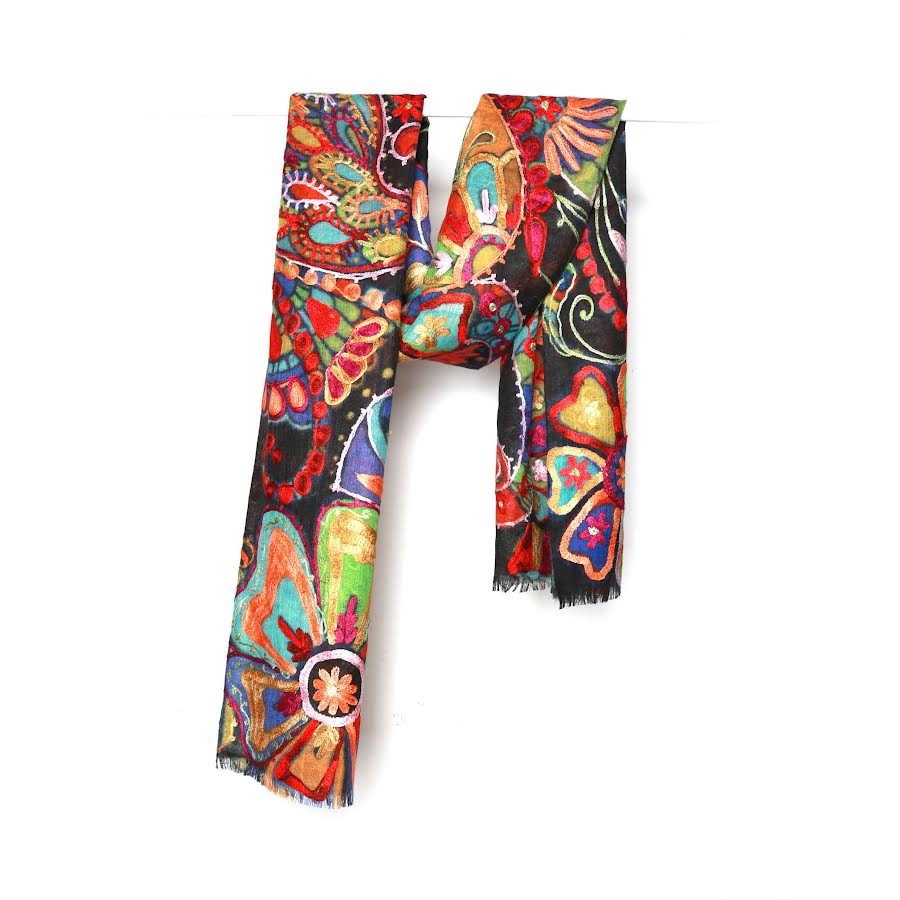 Paisley Flower Scarf - Black Multi
