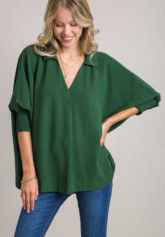 Fun And Flowy Blouse - Forest Green