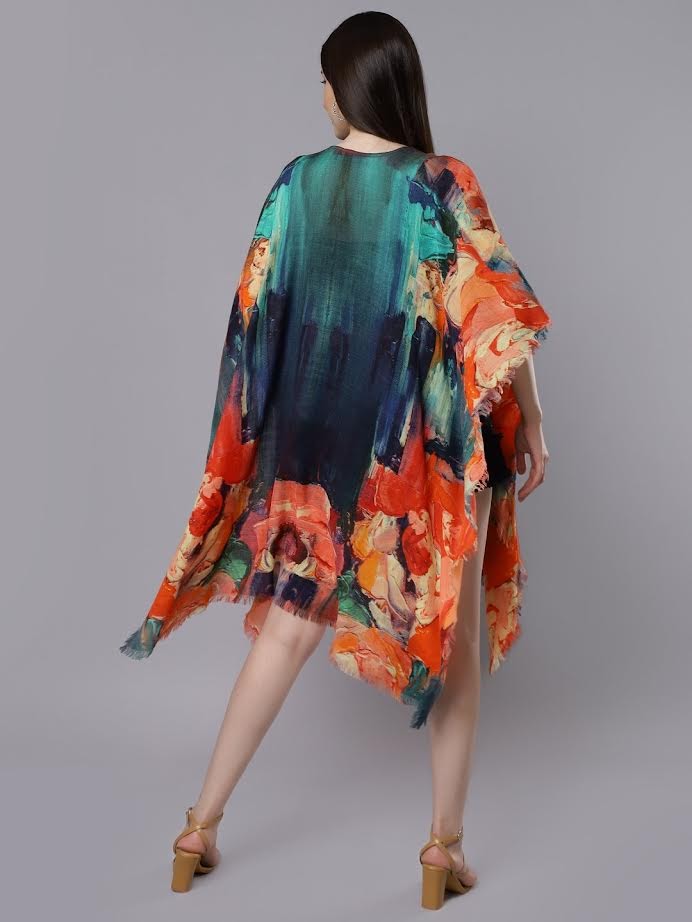 Abstract Print Cape - Teal Red