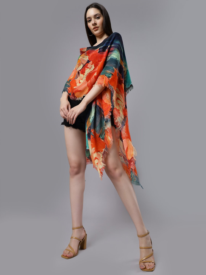 Abstract Print Cape - Teal Red