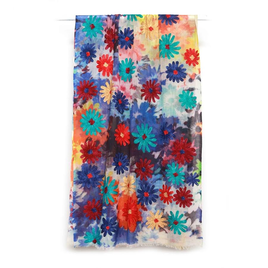 Embroidered Daisy Scarf - Multi