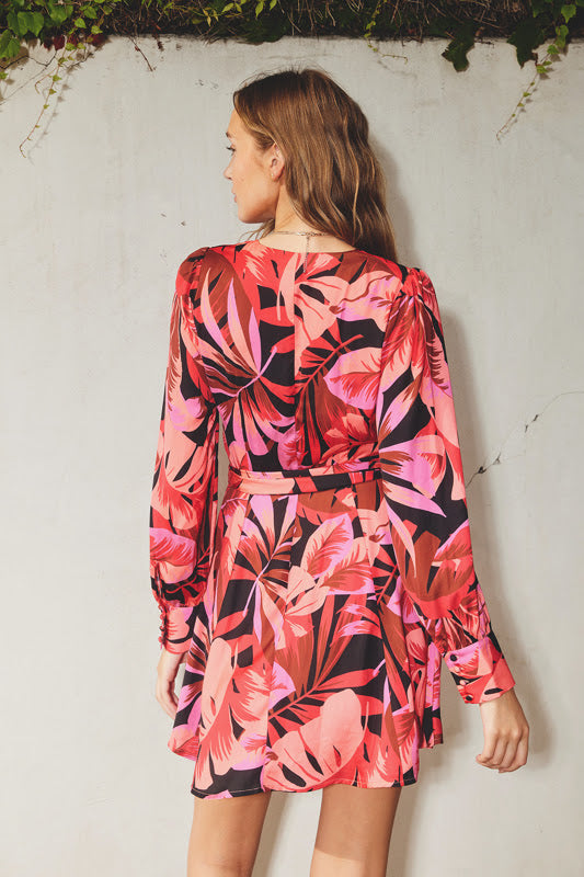 Vacation Vibes Wrap Dress - Sunset Palm
