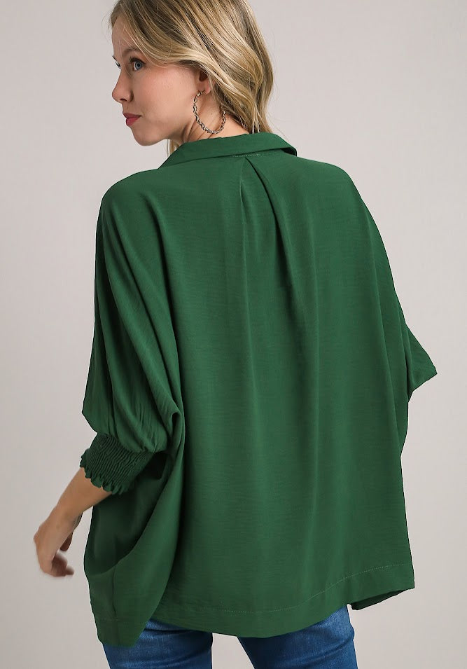 Fun And Flowy Blouse - Forest Green