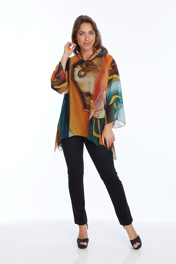 Abstract Tunic - Black Teal Orange