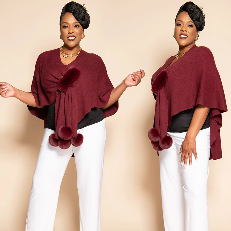 Fur Wrap Shawl - Burgundy
