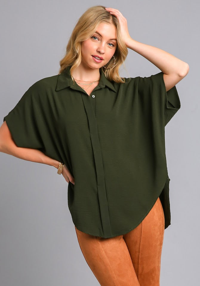 Fun And Flowy Blouse - Olive