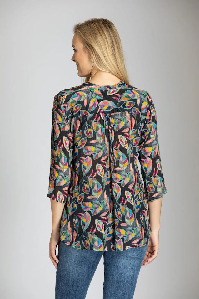 The Stained Glass Leaf Blouse - Charcoal