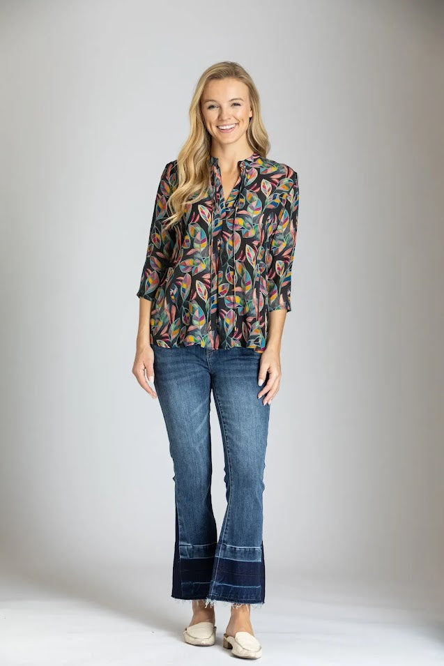 The Stained Glass Leaf Blouse - Charcoal