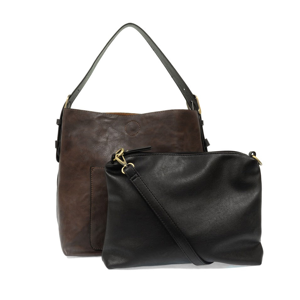 Hobo Black Handle Handbag - Dark Oak