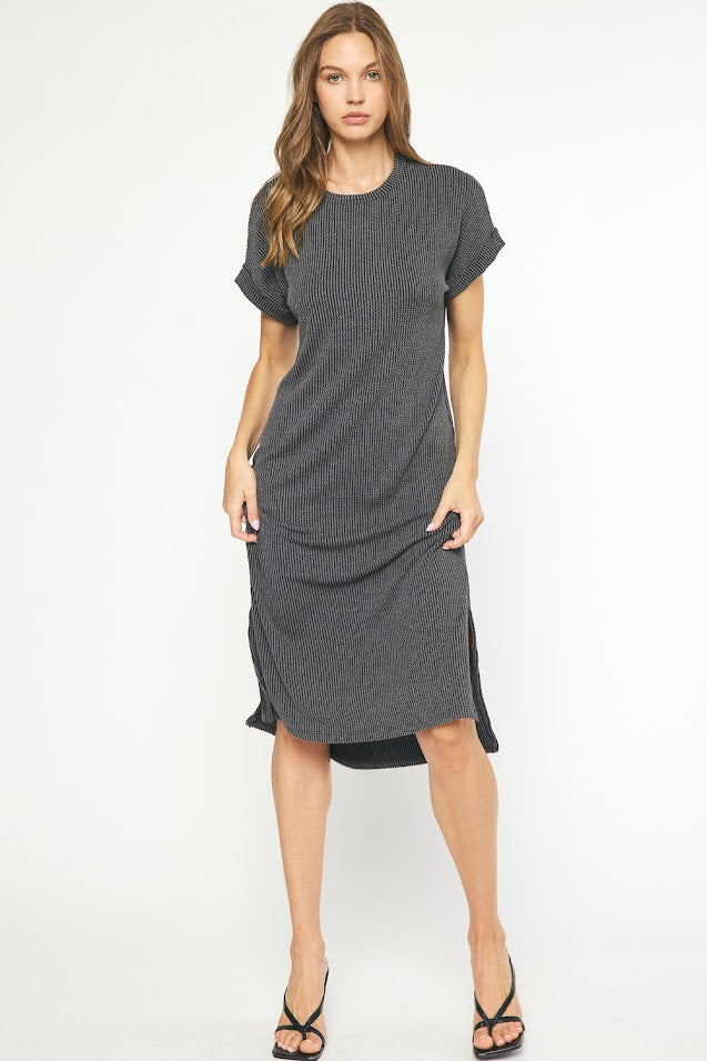 Waffle Me Over Dress - Charcoal