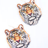 Embroidered Tiger Earring - Orange