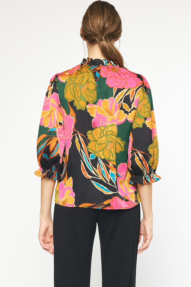 Fun & Floral Top - Black Green