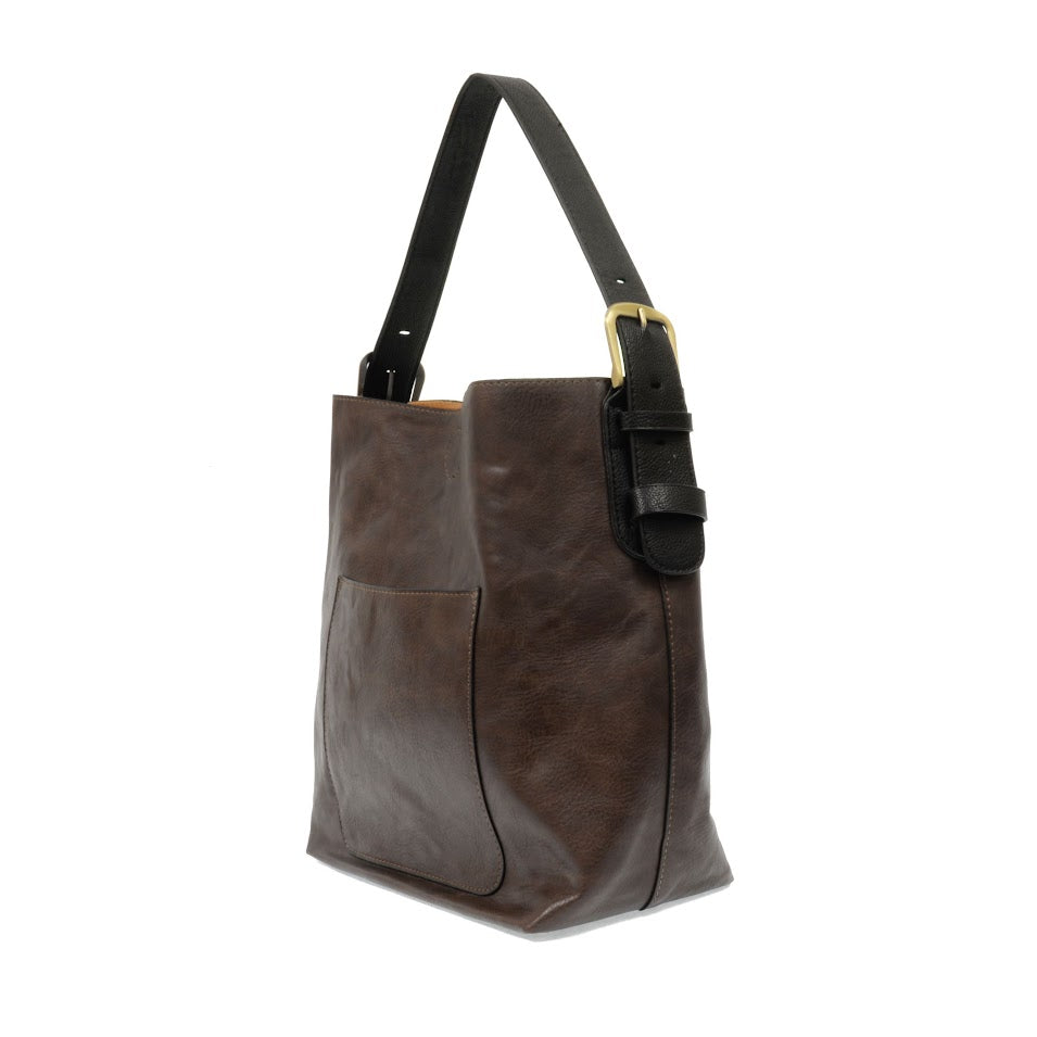 Hobo Black Handle Handbag - Dark Oak