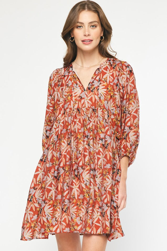 Fun And Floral Dress - Rust