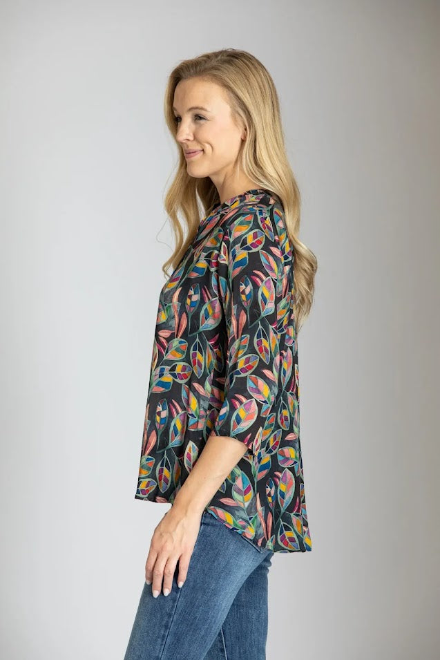 The Stained Glass Leaf Blouse - Charcoal