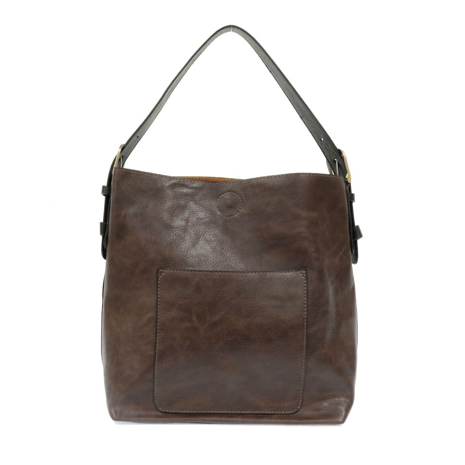 Hobo Black Handle Handbag - Dark Oak