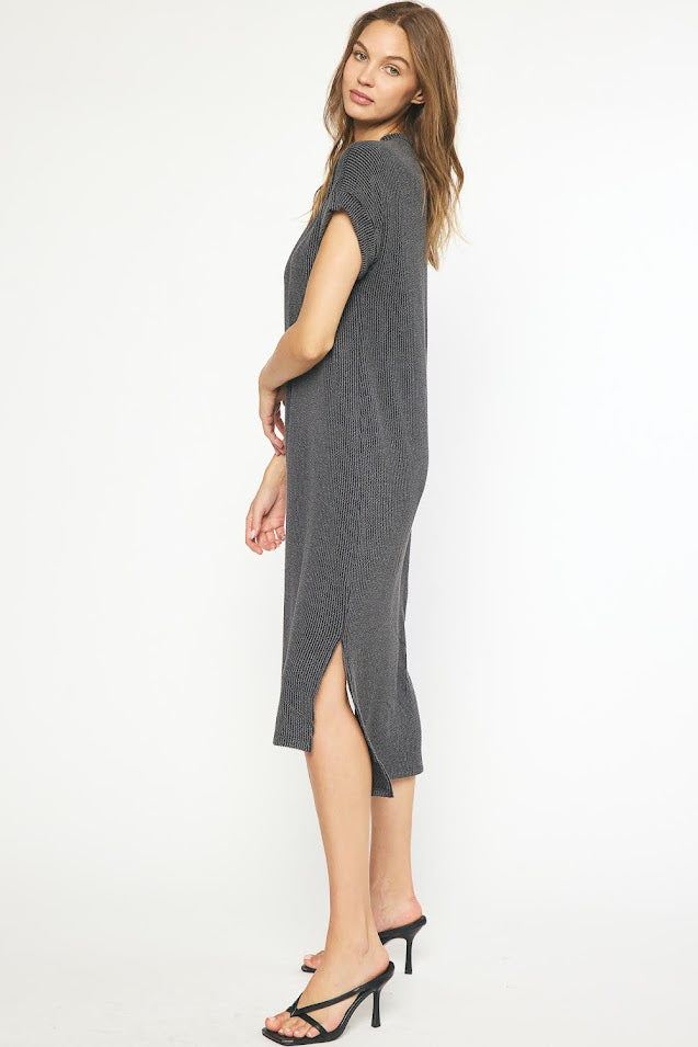 Waffle Me Over Dress - Charcoal