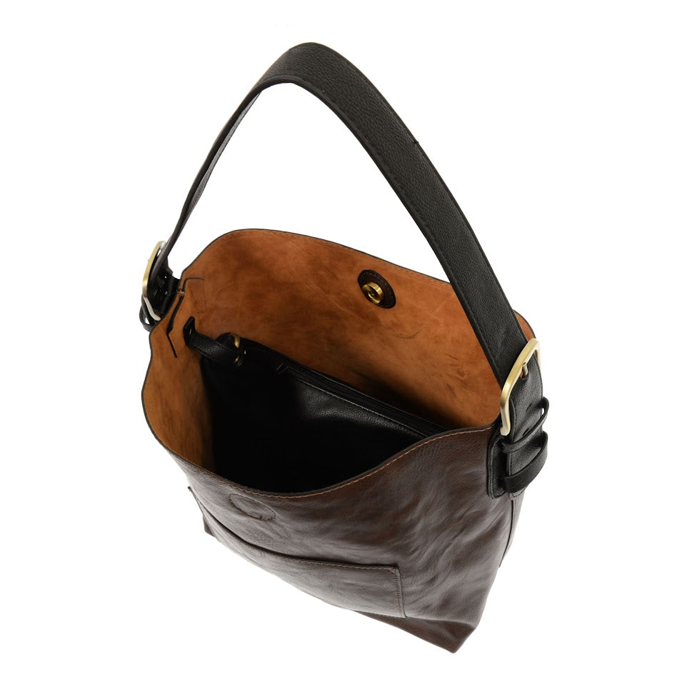 Hobo Black Handle Handbag - Dark Oak