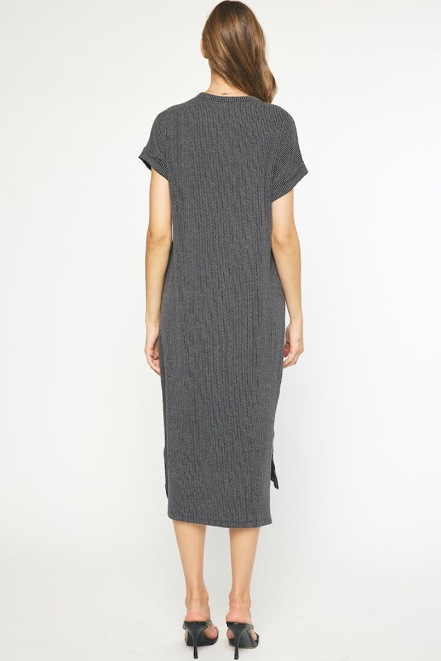 Waffle Me Over Dress - Charcoal