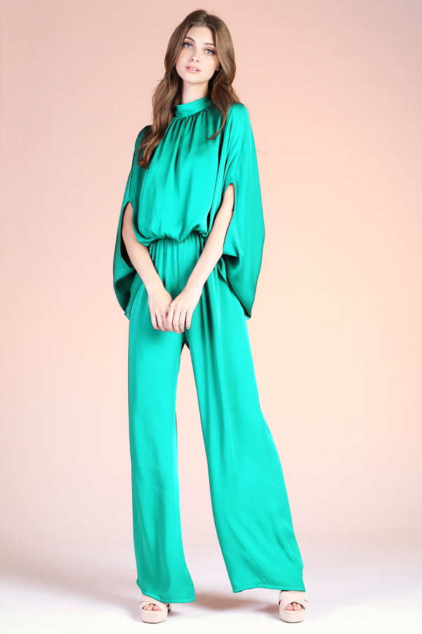 Mock Neck Caftan Jumpsuit - Green