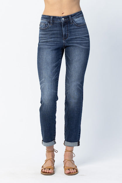 JUDY BLUE Cuffed Slim Fit - Dark Denim