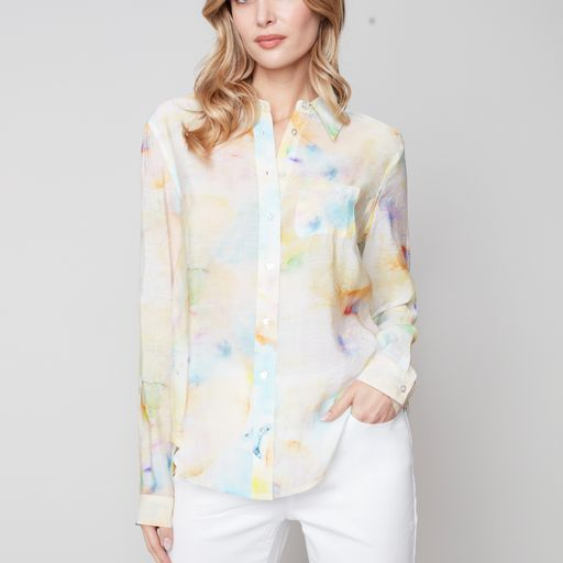 Long Sleeve Button Down Shirt - Watercolor