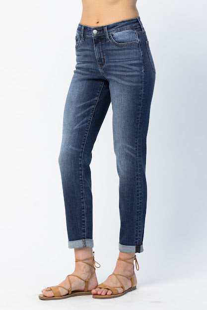 JUDY BLUE Cuffed Slim Fit - Dark Denim