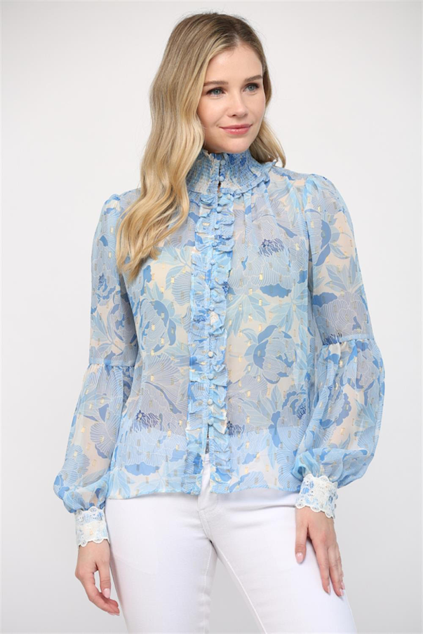 Smocked Blouse- -Blue