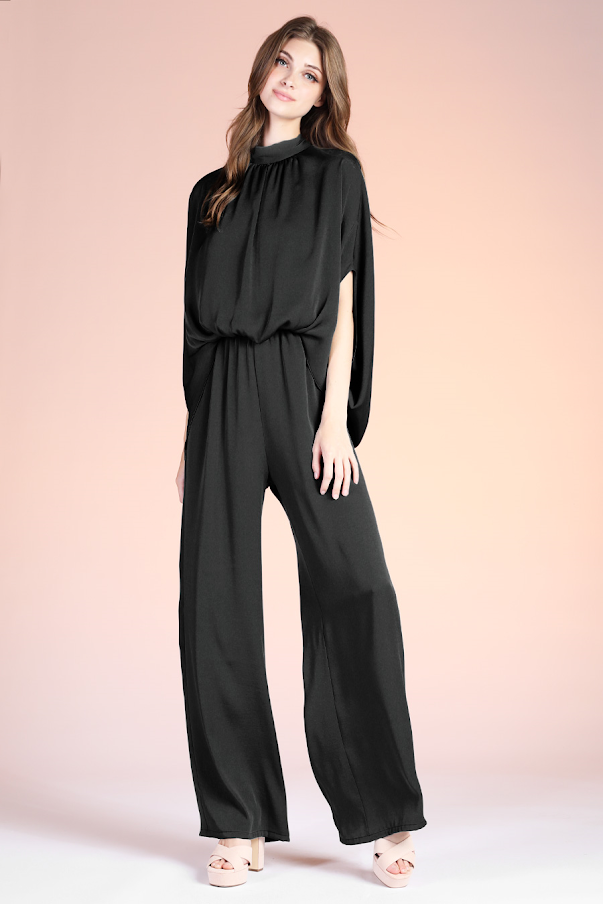 Mock Neck Caftan Jumpsuit - Black