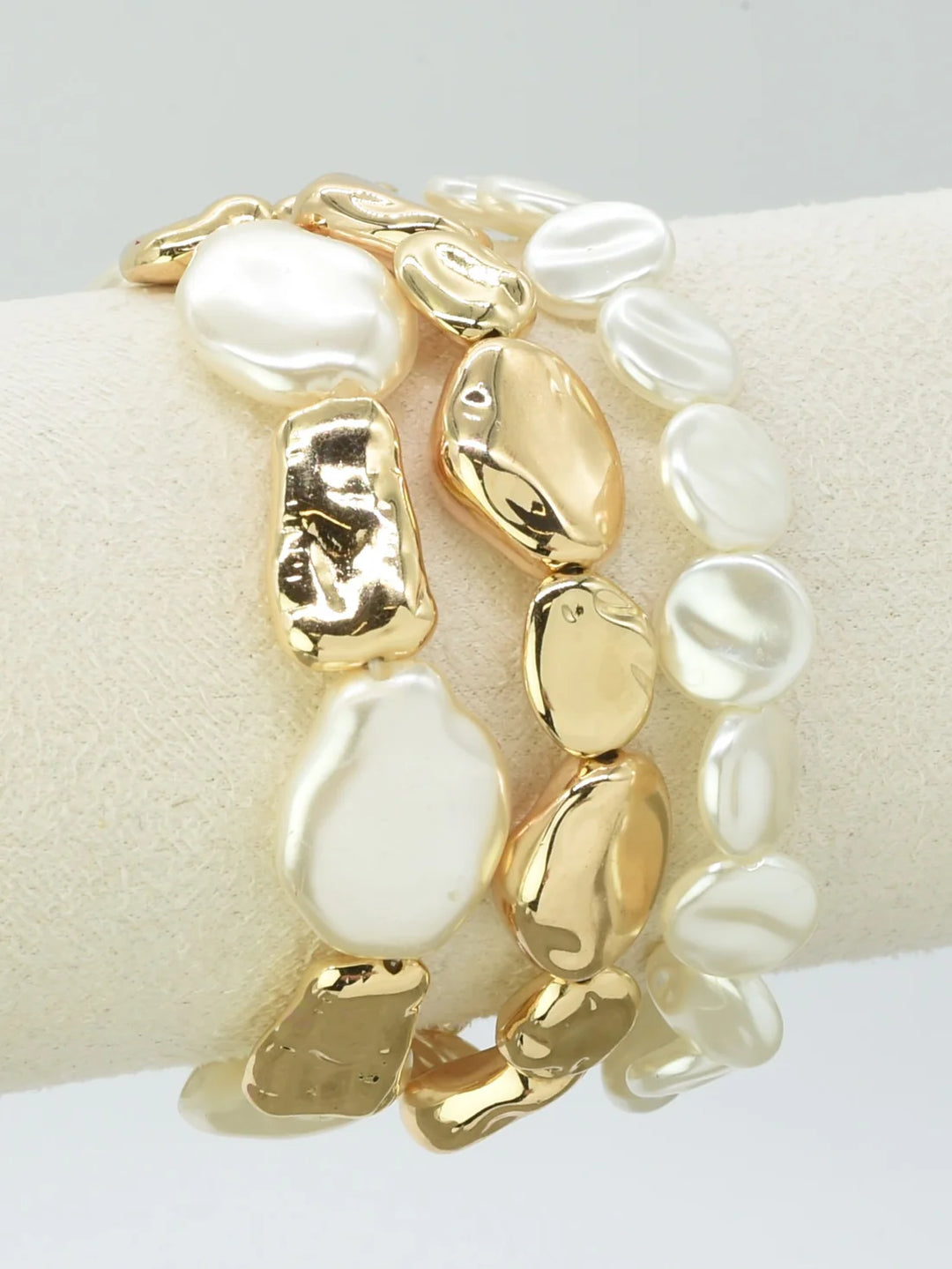 Gold & Pearl Bracelet Set - Gold