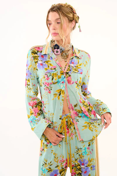 Eva's Charm Shirt - Teal Floral